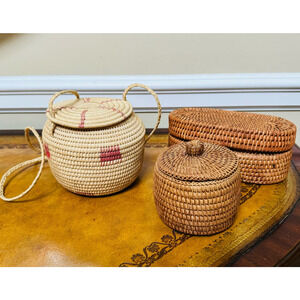 Coil Wicker Boho Baskets Set of 3 Storage Organize Handwoven Hanging Purse